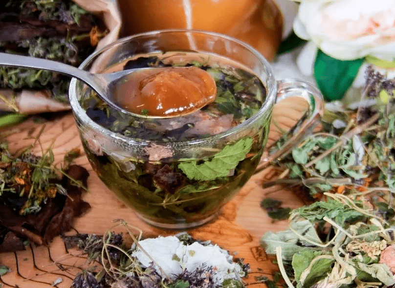 Decocción antiparasitaria a base de hierbas medicinales.